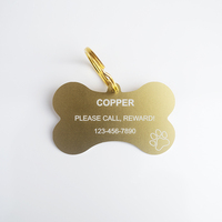 Etiquetas de Metal grabadas para perro, identificación de Mascota, Collar, forma de hueso, grabado láser, identificación de perro, con anillo