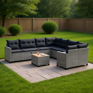 Set Divano da Giardino in Rattan Grigio a 6 Posti, Arredamento da Esterno dal Design Contemporaneo con Piedini Regolabili - Product Image 2
