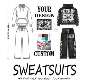 Chándal de algodón con cremallera y sudadera con logotipo bordado y pegatina de gran tamaño personalizado, conjuntos de pantalón, chándal lavado - Product Image 4