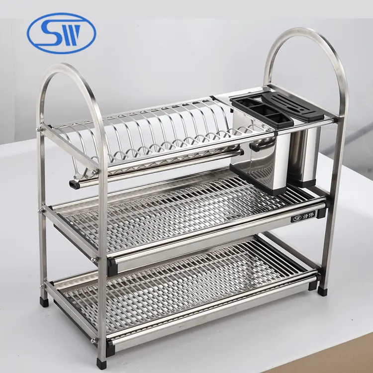3 katmanlı paslanmaz çelik masa tipi kombine bulaşık kurutma makinesi tepsisi rafı mutfak aleti tutucu