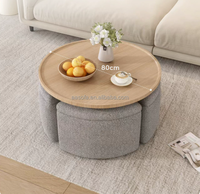 Table basse ottoman rembourrée avec petits tabourets – Table ronde commerciale pour salon de thé chinois avec rangement