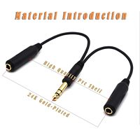 Câble audio stéréo Y Splitter plaqué or 24 carats en cuivre pur, jack TRS 6,35 mm (1/4 pouce), adaptateur mâle vers double femelle pour ordinateur