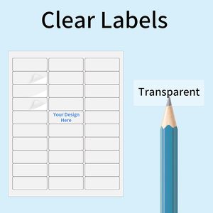 Étiquettes <span class=keywords><strong>transparentes</strong></span> mates personnalisées de 1 po x 2-5/8 po, autocollants vierges imprimables pour envoi postal, 300 étiquettes/paquet pour imprimante laser et jet d'encre - Product Image 1