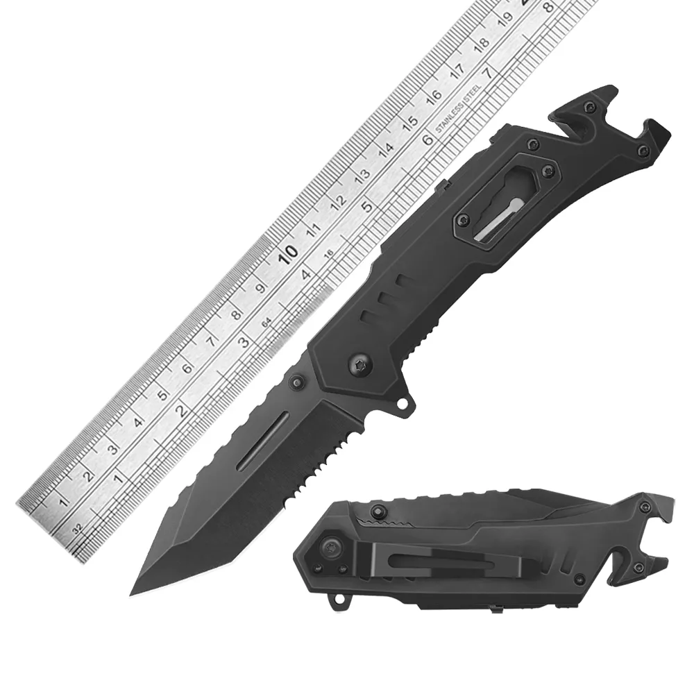 OEM low MOQ customize black stainless steel multifunctional hunting camping folding knife