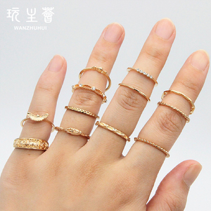 Anillos de moda Vintage baratos para mujer, anillos geométricos de plata con diamantes de circón, conjuntos de joyas elegantes chapadas en oro - Product Image 5