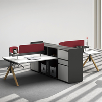 Ensemble de bureau et chaises en bois massif de luxe en forme de L pour immeuble de bureaux