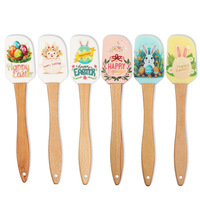 Spatule en silicone de qualité alimentaire pour Pâques avec manche en bois, lisseur de crème, mélangeur de beurre, racloir de pâtisserie