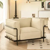 Fauteuil d'appoint moderne en cuir pour salon, avec pieds de support en acier au carbone massif, siège élégant idéal pour la maison
