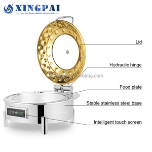 Matériel <span class=keywords><strong>de</strong></span> restauration XINGPAI, réchaud à buffet en acier inoxydable martelé, réchauds <span class=keywords><strong>de</strong></span> luxe en or avec couvercle en verre - Product Image 6