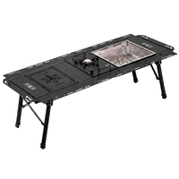 Table de camping pliable en métal IGT, 5 unités modulaires pour l'extérieur avec brûleur à gaz et barbecue au charbon de bois