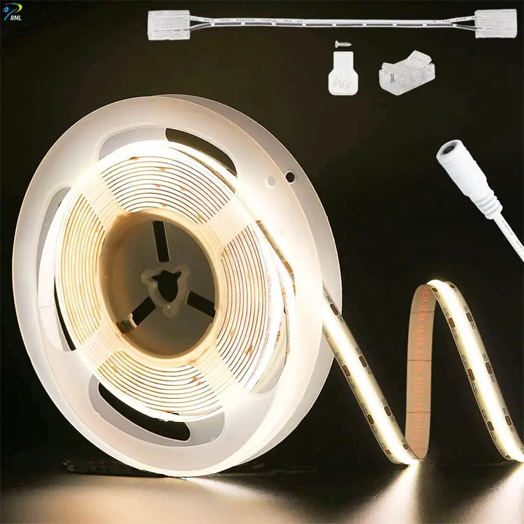 Lampu Cob fleksibel Strip LED dalam ruangan 24V lampu Linear RGB 3000K putih hangat 12V 5m/rol 480 lampu LED/Strip lampu