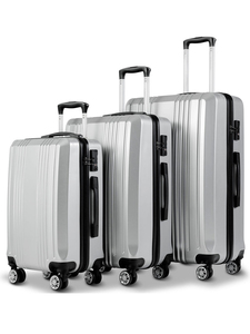 Penjualan Terbaik bergaris koper 3set berputar 360 derajat 4 roda bagasi ABS PC tas perjalanan koper troli