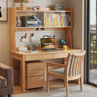 Bureau d'ordinateur en bois massif moderne avec étagère, étagère de rangement et tiroir de rangement