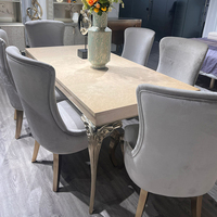 Ensemble de table à manger carrée en bois massif doré vieilli, style moderne et luxueux, plateau en placage de parquet, fait main, hauteur réglable, Dubaï