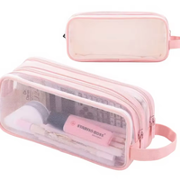 Grande trousse à crayons en maille à compartiments multiples, sac à stylos transparent, pochette à crayons multifonction portable, trousse à maquillage transparente
