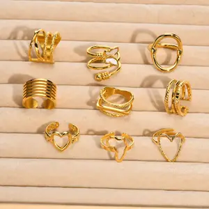 Anillo de mariposa de joyería de moda hueca para mujer, anillo de corazón hipoalergénico de acero inoxidable 316L chapado en oro de 18 quilates