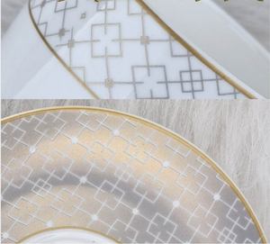 Luxury Gold Lattice <b>Bone</b> <b>China</b> Tableware <b>Set</b> Hotel Restaurant Banquet Porcelain <b>Dinner</b> Plates Bowls Soup Pot Complete Tableware - Product Image 3