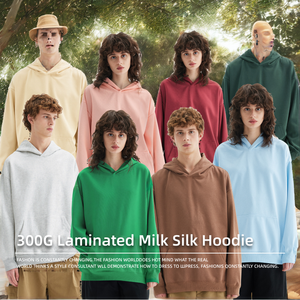 Sweat à capuche en soie de lait 340g de qualité supérieure, personnalisable avec logo, couleur unie, unisexe, coupe oversize, décontracté, automne, vente en gros, direct usine - Product Image 2