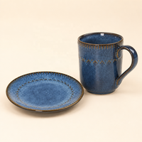 Juego de Taza y Platillo de Cerámica con Esmalte Reactivo para Café y Té, de Gres y Porcelana, con Relieve, para Restaurante, Venta al por Mayor