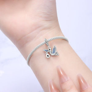 Original white copper <b>bead</b> <b>bracelet</b> - DIY with a cute bird pendant, a personalized accessory suitable for both men and women - Product Image 6
