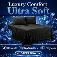 Parure de lit d'hôtel de luxe noire unie, résistante aux plis, drap-housse, taie d'oreiller, 4 pièces, linge de lit d'hôtel, logo personnalisé, vente en gros