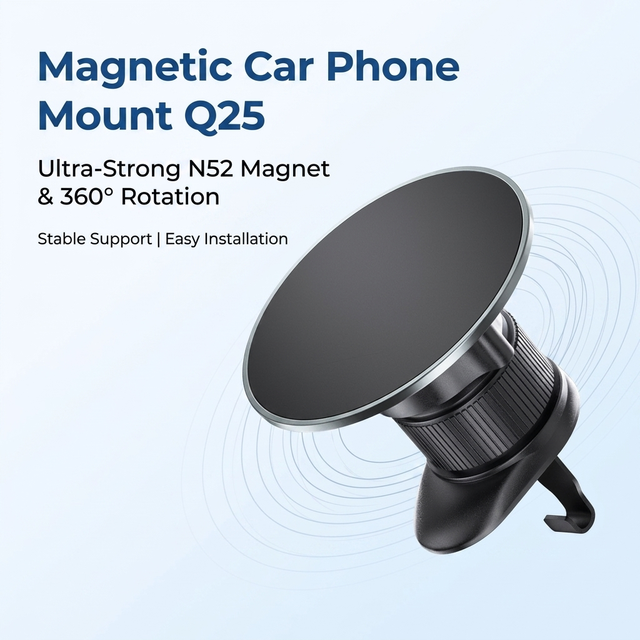 N52 Magnetic Car Mount | Heat Dissipation Strong Hold | Aluminum Alloy 360° Ball Joint Rotating | Q25 Universal Vent Holder