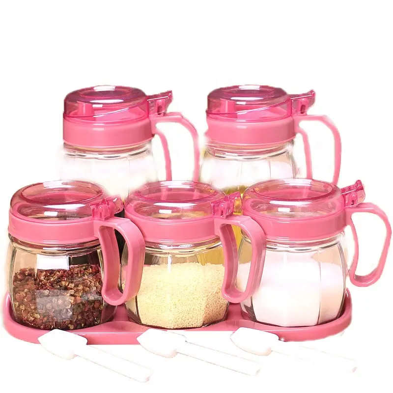 Gewürz flasche Küchen utensilien Salz-und Zucker-und Pfeffers auce Behälter flasche mit rosa Plastik press griff