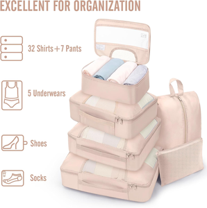 Set di 8 Cubi Organizzatori per Valigie in Poliestere con Chiusura a Cerniera, Leggeri e Pieghevoli, con Maniglia per Viaggi Femminili - Product Image 5