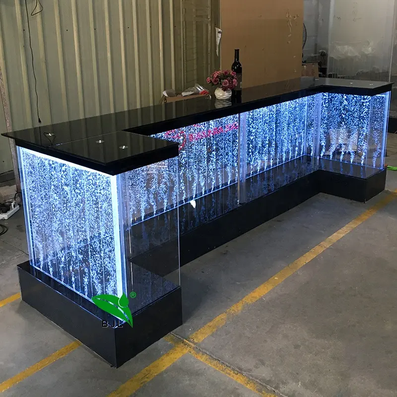 bars and night clubs decor furniture LED lighting aquarium water bubble wall bar counter