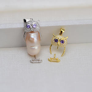Handmade S925 Silver Baroque Pearl Pendant with Female <b>Owl</b> Shaped Empty Holder DIY Accessories 1421 Necklace - Product Image 1