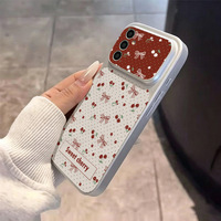 Étui de téléphone portable en cuir Cherry Bow pour Samsung S26 A35 Coque blanche Coque Corning Coque arrière pour iPhone 11-18 Series