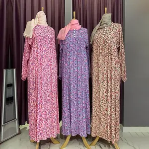 Custom muslim dress fashion floral full print abaya dress islamic clothing