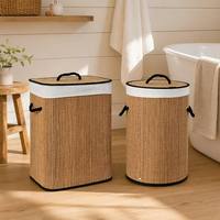 Panier à linge en bambou CF Wholesale, rond et rectangulaire, avec poignées en corde, couvercle, panier à vêtements tressé, organisateur combiné pour chambre et salle de bain