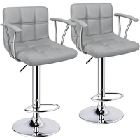 Ensemble de 2 tabourets de bar modernes en cuir PU gris clair, rembourrés et épais, avec accoudoirs, réglables et pivotants, avec dossier