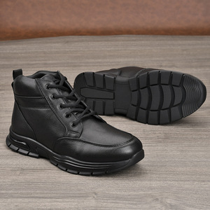 Bottes à lacets en cuir véritable pour hommes, bout rond, doublure en fourrure pour l'hiver, semelle en caoutchouc isolante, bottes Martin - Product Image 3