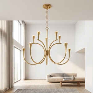 Lampadario ad Arco Dorato Cano Lighting, Rami Metallici Curvi con Piccole Gocce <span class=keywords><strong>di</strong></span> Vetro Bianco, Illuminazione da <span class=keywords><strong>Soffitto</strong></span> per Casa con Luce Calda - Product Image 3
