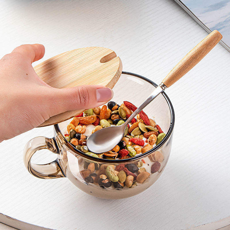 สีเหลืองอำพัน (ถ้วย+ฝาไม้ไผ่+ช้อนด้ามไม้)