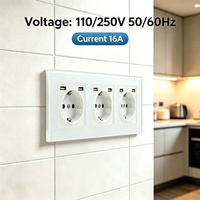 Prise murale standard européenne de type 3, série M, panneau en verre trempé, 16A 250V, triple prise électrique allemande Schuko