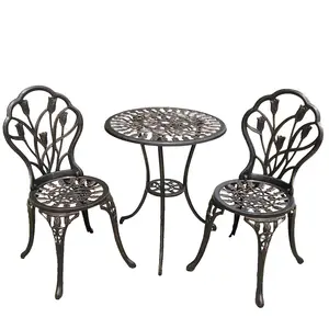 Sıcak satış Cast alüminyum Bistro Set lale Bistro masa ve sandalye seti antika dış mekan mobilyası veranda Gard için