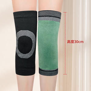 Genouillères doublées de polaire pour l'automne et l'hiver, hauteur 30 cm, soutien élastique tricoté pour adultes, protection des articulations en nylon noir chaud - Product Image 1