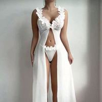 IStapromo Gifts Robe longue rouge sexy pour femme en dentelle florale profonde et en maille, style pastoral