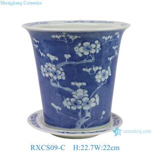 RXCS09-A-B-C fiore di prugna di ghiaccio bianco smaltato di colore blu scuro dipinto a mano <span class=keywords><strong>vaso</strong></span> per fioriera in ceramica di piccole dimensioni con piattino - Product Image 4