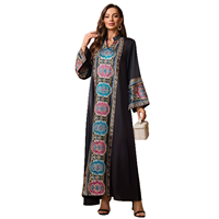 Robe longue à manches longues pour femmes musulmanes, style ethnique vintage, col montant, brodée, longueur cheville, pour banquets du Moyen-Orient
