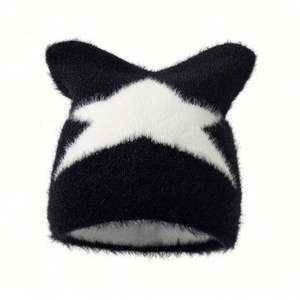 Gorros de Punto con Orejas de Gato, de Piel Sintética Suave, Estilo Jacquard, Cálidos, para Mujer, Otoño e Invierno, Estilo Y2K, Venta al Por Mayor - Product Image 1