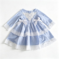 Robe longue de luxe pour filles en popeline de coton de qualité supérieure, avec nœud en dentelle blanche, à plusieurs couches, à volants ajourés et à jupe évasée