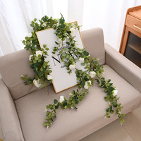 Guirlande artificielle d'eucalyptus, fausses roses en soie, longues lianes décoratives vertes pour arches de mariage et décors muraux