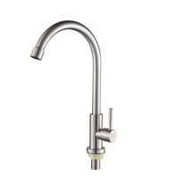 Robinet de cuisine moderne en acier inoxydable 304, finition brossée, à poser sur plan, avec douchette extractible, commande par bouton-poussoir, monotrou, eau froide