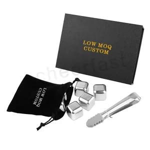 Personalized Laser 6Pcs Ice Cube Stone Gift Set With Ice Tong Velvet Bag Magnetic Gift Box Packaging Whiskey Ice Stone Set