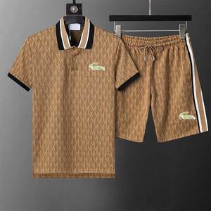 Completo da uomo di lusso con pantaloncini <span class=keywords><strong>polo</strong></span>, in stile casual intrecciato, con motivo a tinta unita, in fibra di bambù, con strass, tuta sportiva ricamata con animali, stile europeo - Product Image 5