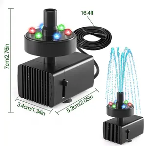 12v流量可调静音喷泉泵带发光二极管灯DC离心潜水水泵